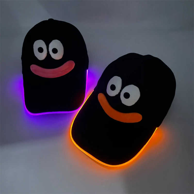 Lovely Cartoon Flashing Baseball Cap Adjustable LED Light Hip-Hop Luminous Hat Vocal Concert Bar Party Sporting Illumination Cap