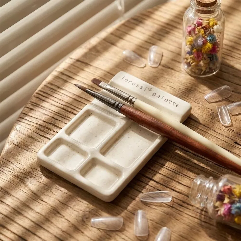 Multifunctional Ceramic Pigment Palette Compact With Pen Rest Nail Polish Color Mixing Plate Ceramic Art Painting Mixing Plate