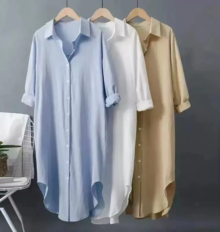 Femmes décontracté mi-long irt printemps automne nouveau Sle Cool Protection solaire haut ample coréen col Sle bouton détail