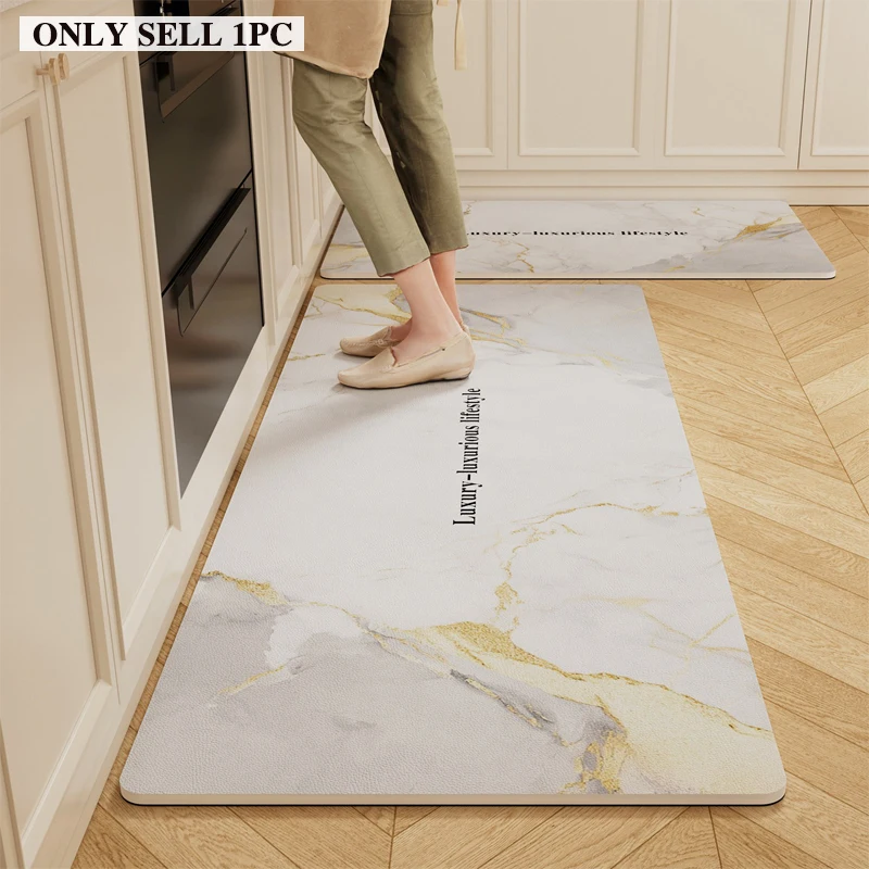 PVC Kitchen Rug Waterproof Non-slip Oil-proof Floor Mat Minimalist Marble-textured Carpet Long Size Home Decor Rugs Alfombra 양탄자