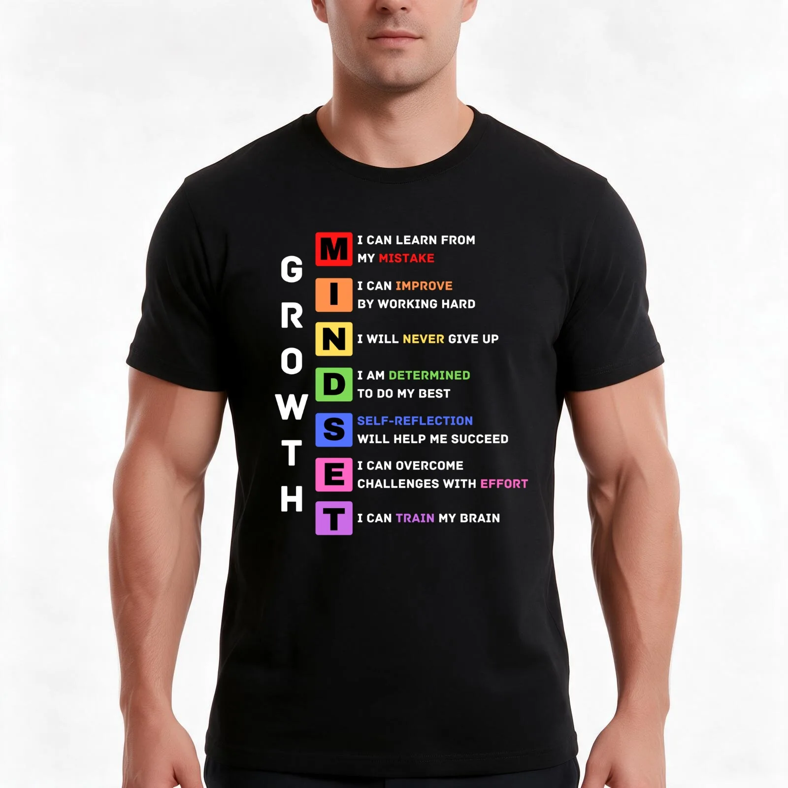 Growth Mindset T-Shirt, Summer Casual Cotton Tee, Oversized Streetwear Tops, Vintage Graphic Print, Loose Fit Short Sleeve