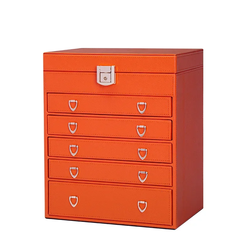 

Microfiber leather large-capacity multi-layer box with retro fringed key lock in the box, jewelry box