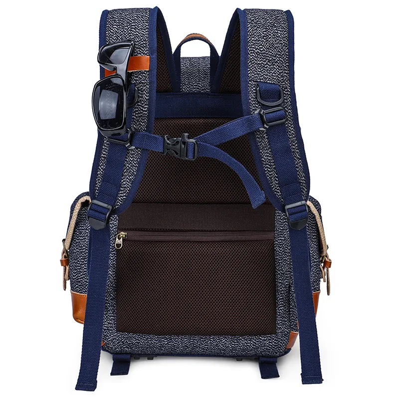 Generic Dslr Camera Backpack Vintage Waterproof Canvas Leather Camera Bag Shockproof Travel Photography Rucksack For
