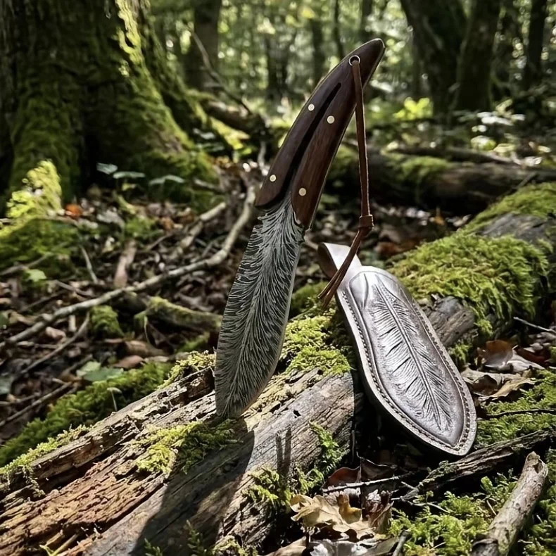 All New Sharp Stainless Steel Knife Outdoor Knife Set Portable Picnic Knife Multi-Functional Knife Damask Pattern Fruit Knife