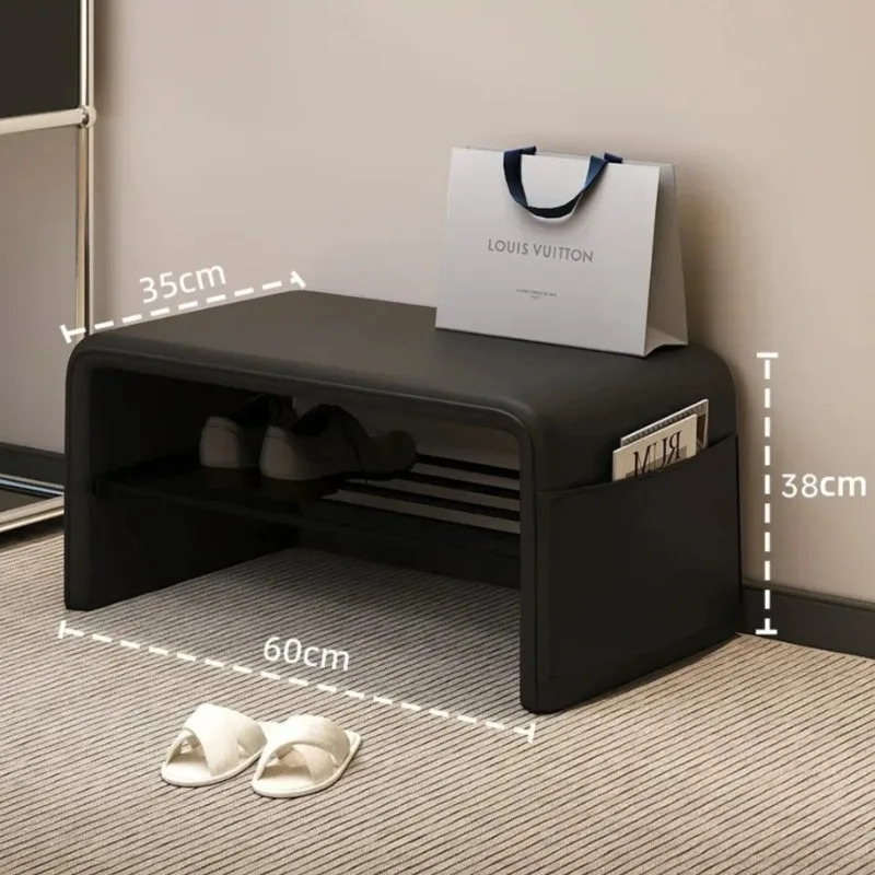 High end leather soft cushion shoe changing stool, household shoe wearing stool, light luxury shoe rack, bedroom bed end stool