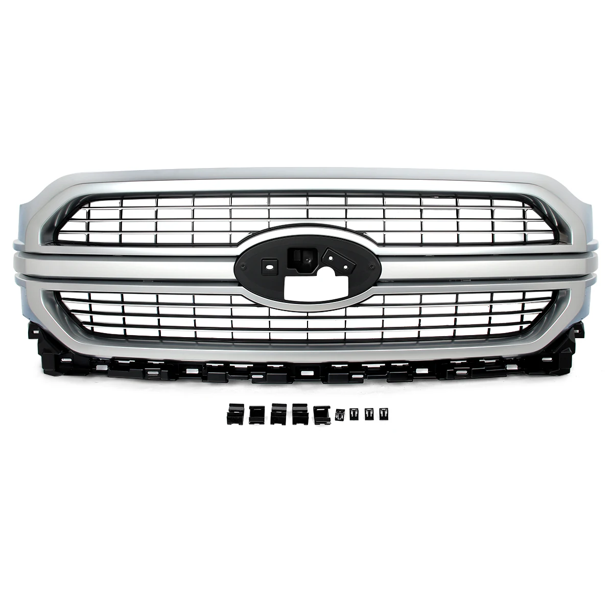 Front Bumper Upper Grille Modified Grills Replace For Ford 2021-2023 F-150 F150 Limited Front Hood Grille Racing Grills Silver