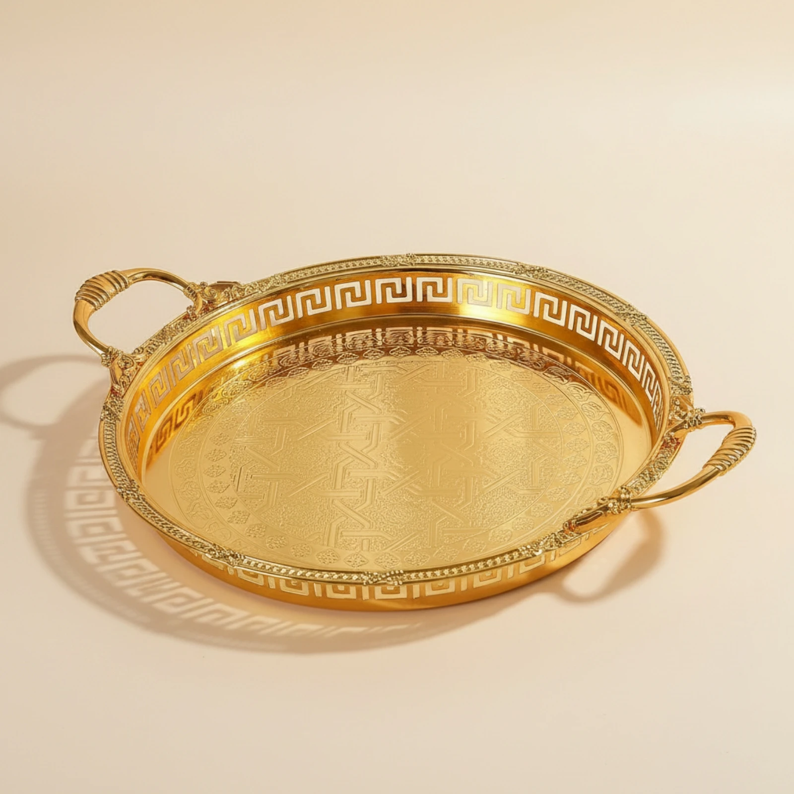 Metal Tray with Handles Elegant Embossed Serving Tray Round Platter with Handles Classic Versatile for Hosts, Dining Table