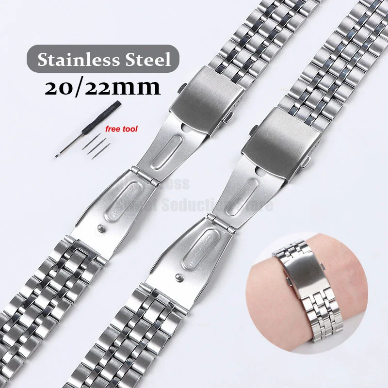 5 Beads Stainless Steel Watch Strap 20mm 22mm Metal Bracelet for Smart Watch Band Women Men Universal Wristband