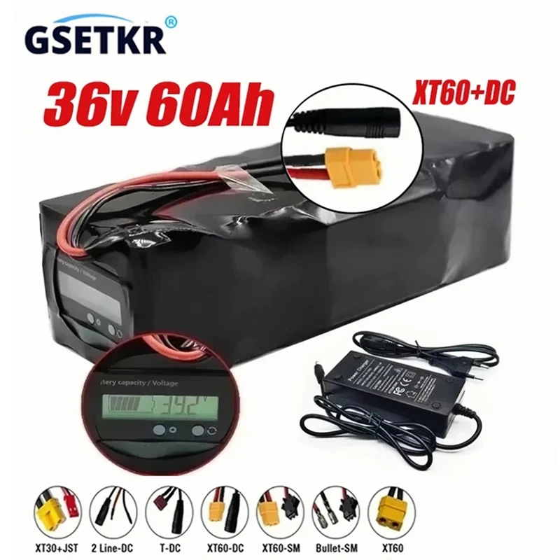 

36V Battery 10S4P 60Ah Battery Pack 500W High Power Battery 42V 60000mAh Ebike Electric Bicycle xt60 BMS with Capacity Indicator