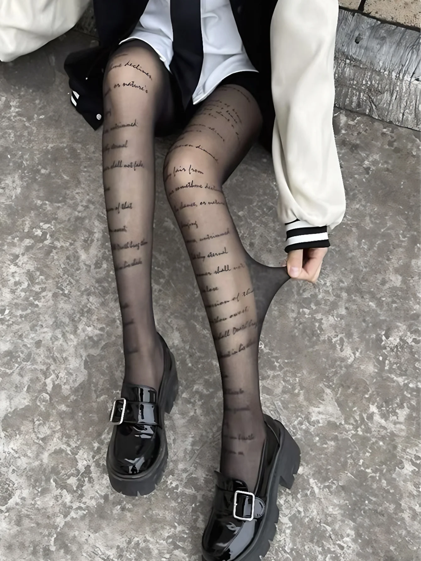 1 Piece Letter Print Black Sheer Pantyhose, Spring Autumn Thin Version for Women, Valentine's Day Exclusive