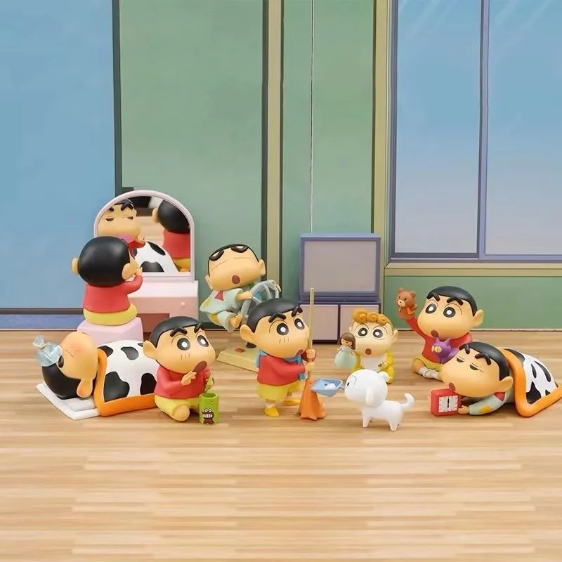 Miniso crayon shin-chan caixa cega genuína vida diária série móvel brinquedo surpresa figuras de ação boneca brinquedo ornamento decoração presente