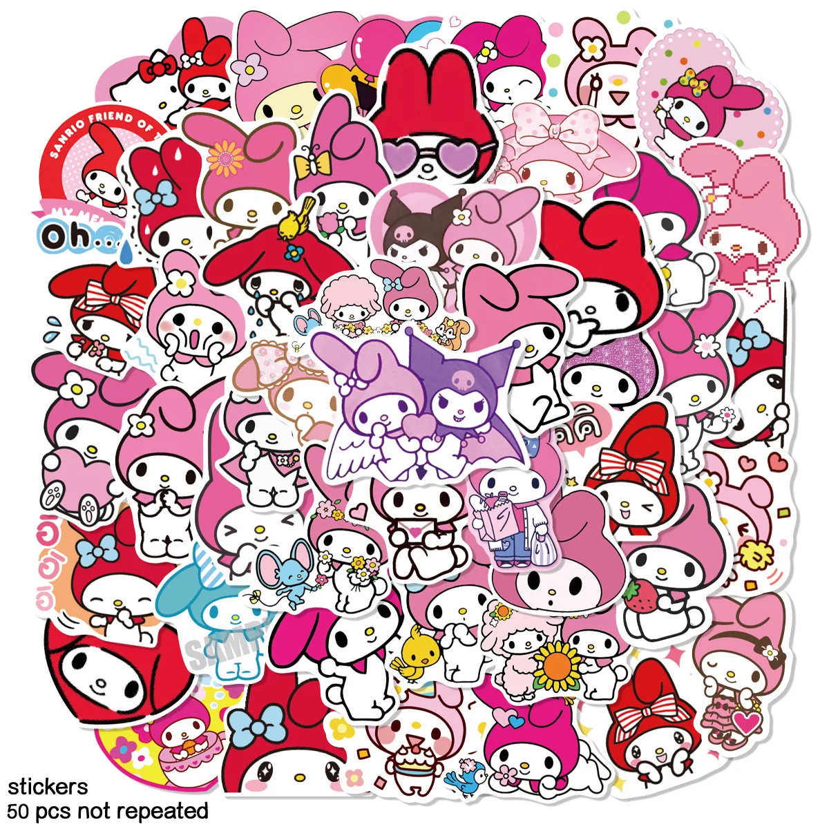 

50pcs Sanrio Classic Cartoon My Melody Graffiti Stickers Phone Laptop Notebook Cup Refrigerator Decorative Stickers Toys Gift