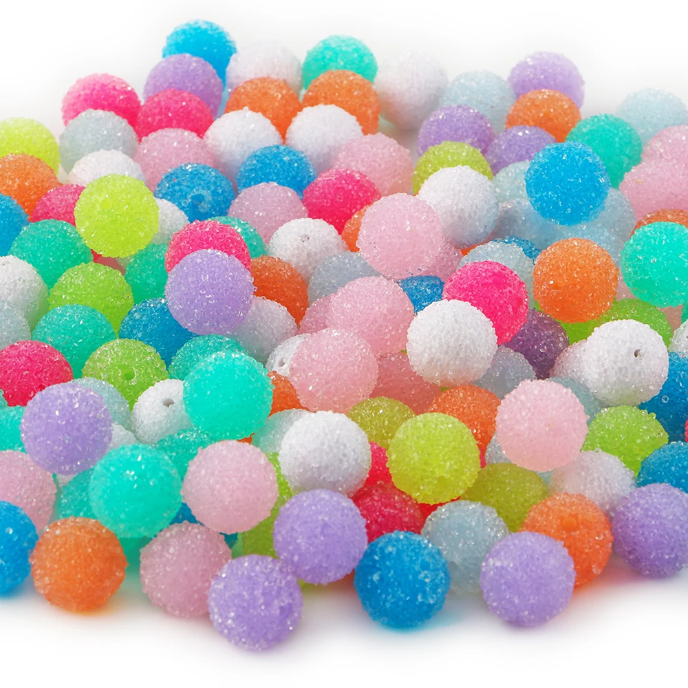 10Pcs Resin Ball Round Acrylic Beads Sugar Sand Pasting Process Fashion For Jewelry Making DIY Handmade Bracelets Accessories