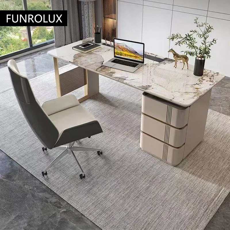

Italian Light Luxury Stone Desk Modern Minimalist Study Desk And Chair With Storage Writing Desk