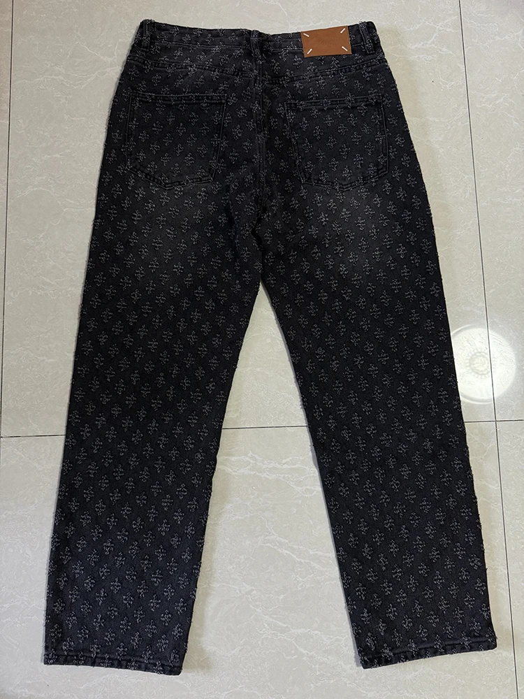 سراويل الرجال المتعثرة الرجعية مع ثقوب ممزق ، الجينز فضفاضة تناسب ، سراويل الشوارع ، الذكور الساق واسعة ، سترة جديدة الجينز