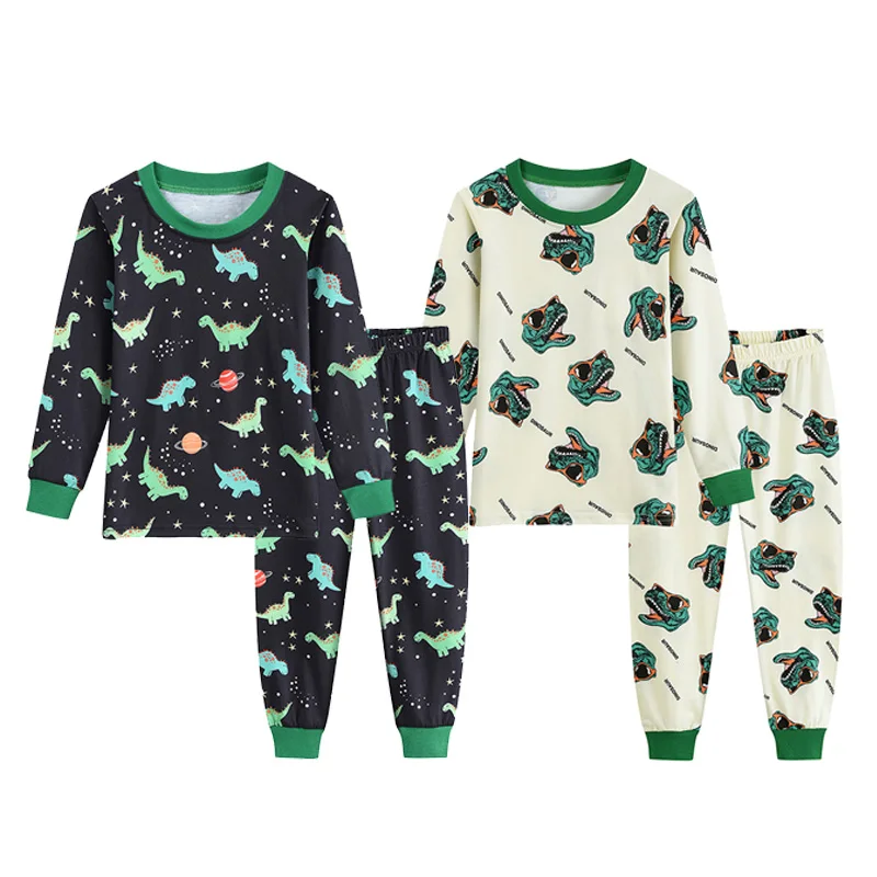 Little Hand Boys Cotton Long Sleeve Pajama Set Cartoon Dinosaur Print Kids Soft Sleepwear Loungewear for 2-7 Years Old