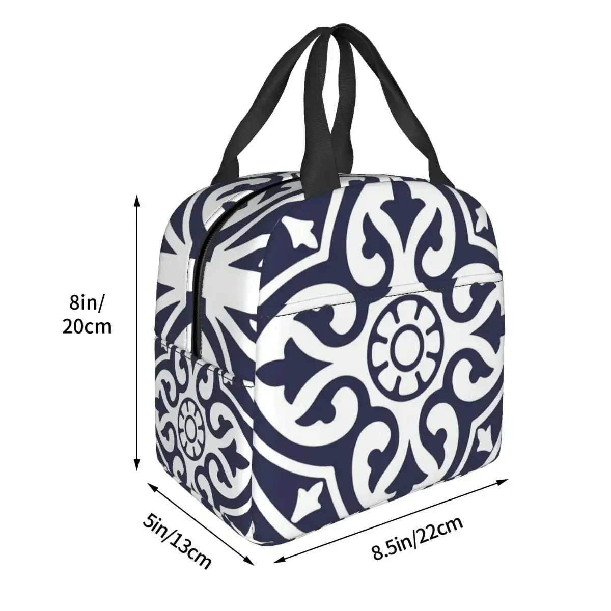 Hamptons Blue And White Moroccan Talavera Tile Insulated Lunch Bags Waterproof Picnic Bags Lunch Tote for Woman Work Kids School