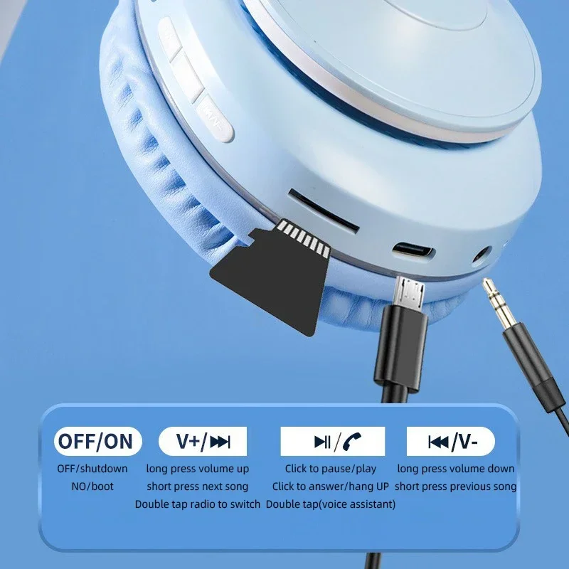 Headphone Nirkabel Gradien Terbaru Earphone Besar Bass Bluetooth 5.3 Headset Ponsel Helm Stereo dengan Mikrofon untuk Anak-anak