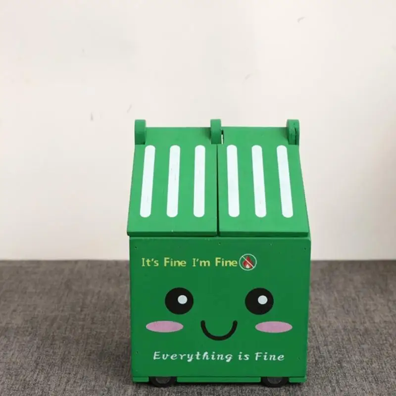 Wooden Waste Container Writing Tool Box With 2 Sections And Playful Design For Office Desk Organization D2RC