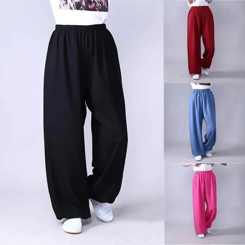 Lyou 2025 Adult Unisex Kung Fu Clothing Wushu Tai Chi Pants Linen Plus Size Elastic Martial Art Woman Yoga Trousers Morning ★ ★