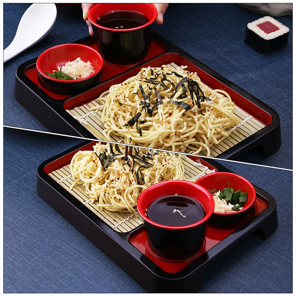 

1 set Cold Noodle Plate Soba Udon Dish Bamboo Mat Tray Food Plates Decorative Birthday Party Wedding Kitchen Barware Set Plastic
