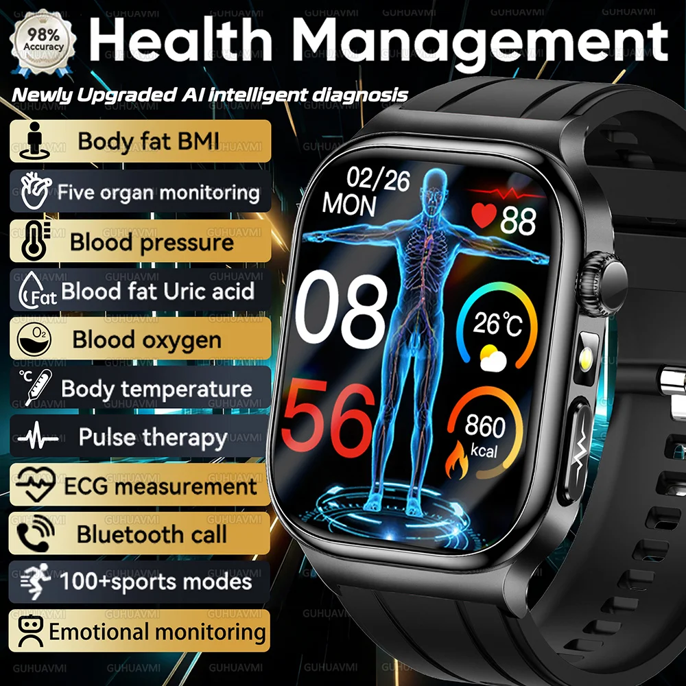 

Новые умные часы для мониторинга здоровья с функцией измерения ЭКГ, уровня мочевой кислоты, артериального давления и жировых отложений в организме, с HD AMOLED-экраном, для мужчин и женщин.