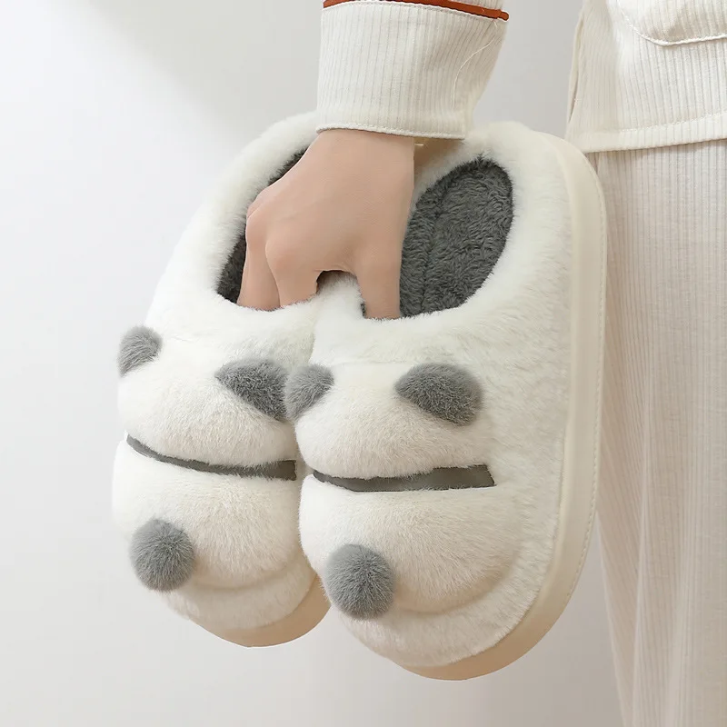 

Bear Cartoon Cotton Slippers Home Plush Warm Cotton Drag Women Winter Indoor Non-slip Soft Bottom Hair Slippers Men