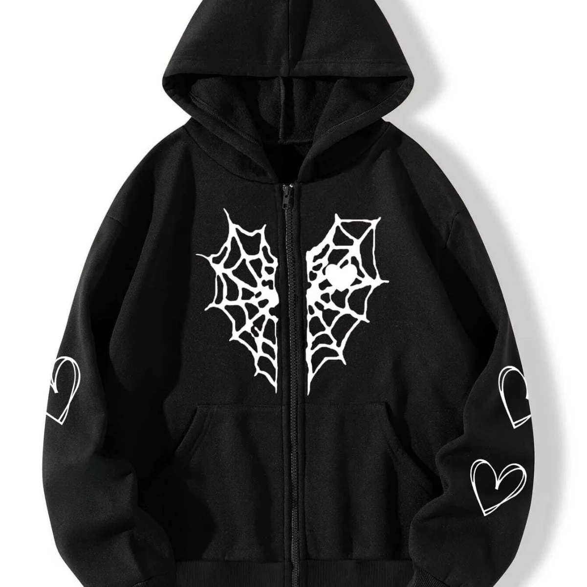 2023 automne hiver ex toile d'araignée coeur imprimé fermeture éclair Fce doublé chaud à capuche ouvert Cardigan Jaet femmes Sle