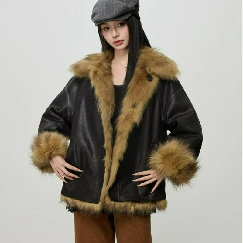 

Fashionable Single-breasted Lapel Warm Jacket Socialite Style Maillard Style Short Eco-friendly Fur Coats for Women 2026 Winter