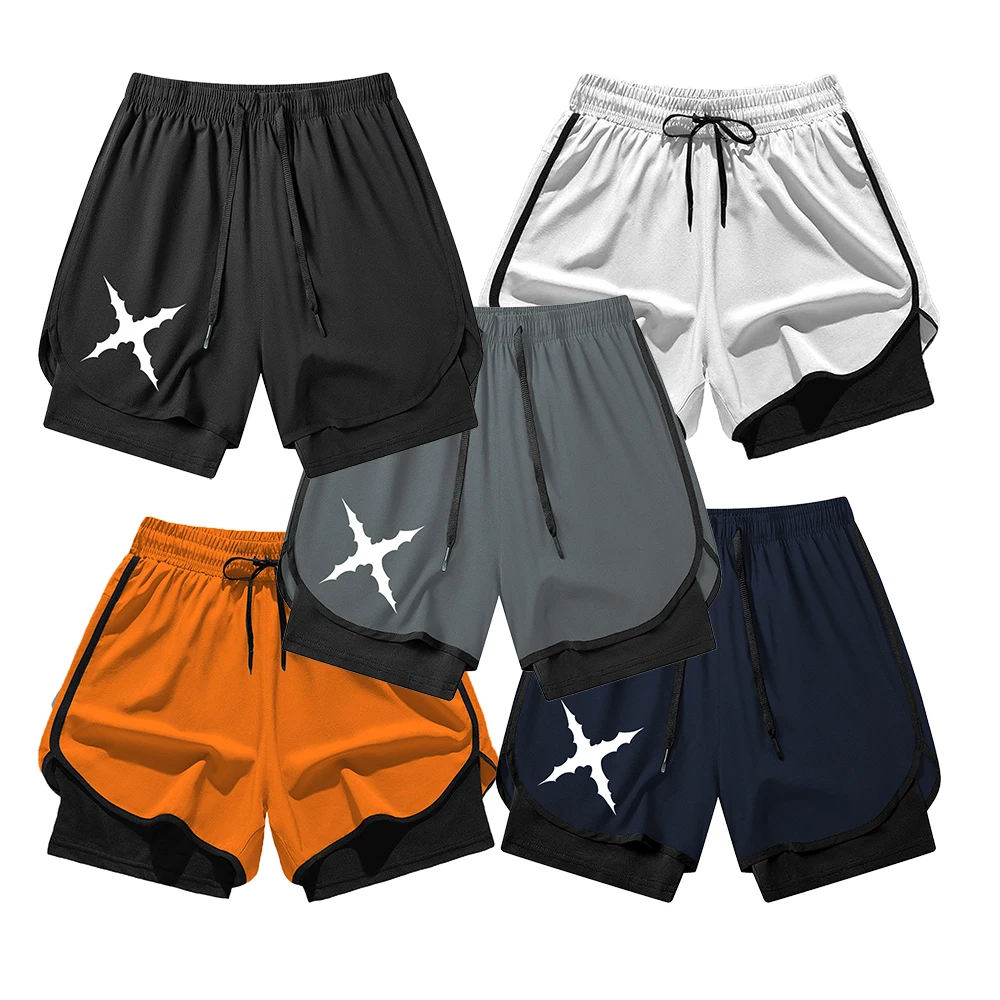 شورت جري صيفي للرجال مع جيب للهاتف وحلقة منشفة، شورت رياضي للتمرين في صالة الألعاب الرياضية سريع الجفاف "X Graphic" مطبوع ملابس رياضية