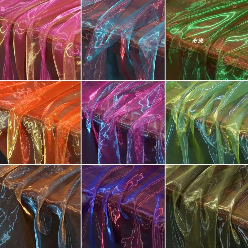100x150cm Gradient Flashing Colorful Organza Tull Fabric for Designer Styling Shiny Dress Clothes Accessories Stage Decor view 2