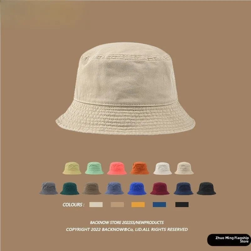 

Washed Fisherman Cap Pure Color Retro Bucket Hat Casual Sun Protection Hat for Men And Women Trendy All-Match Dustproof Cap