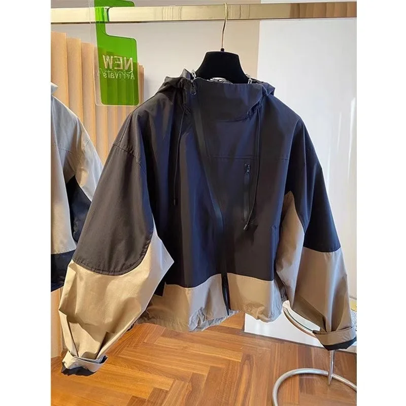 Herbst Kapuze Spleißen zusammen Damen Outwear locker sitzende wind dichte weibliche Tops Mantel 2024 Mode Storm trooper Frauen Jacke