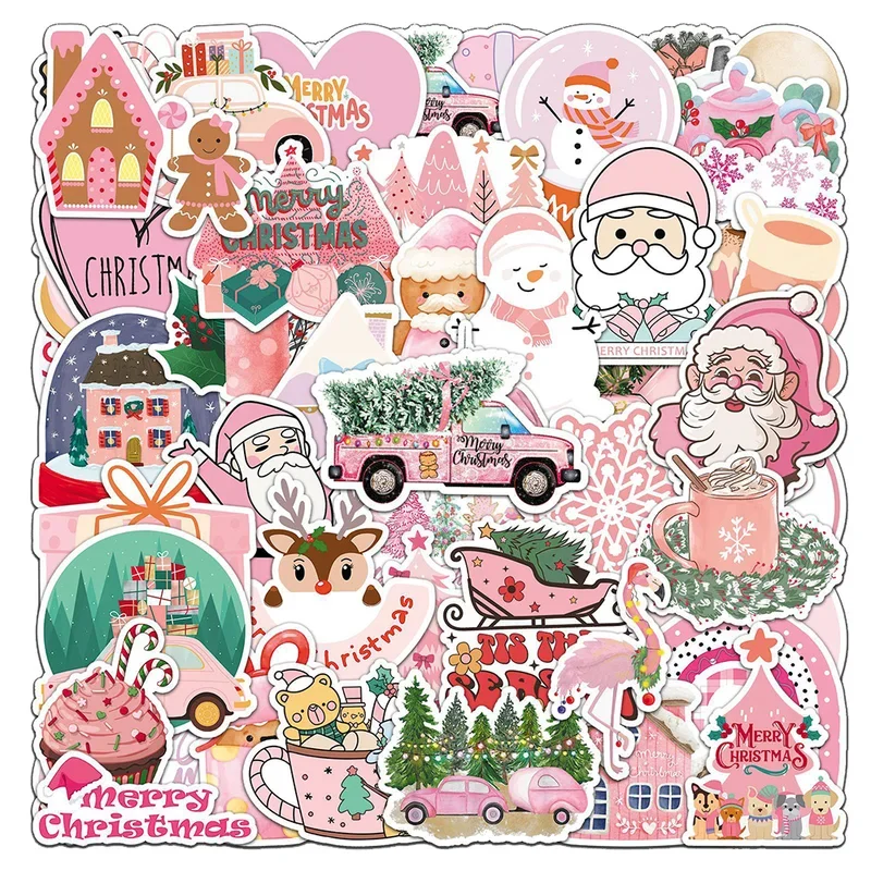 10/30/50pcs Funny Cute Cartoon Pink Christmas Aesthetic Stickers Decals DIY Laptop Notebook Suitcase Decoration Graffiti Sticker