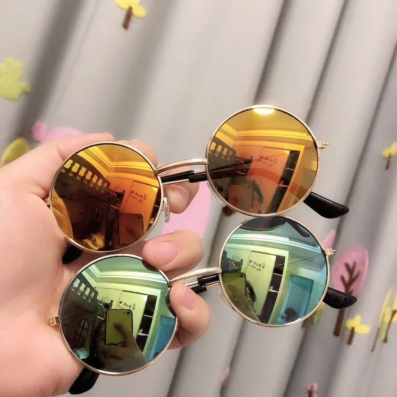 

Kids Cute Round Frame Sunglasses Boy Girls Classic Retro Metallic Dazzle Sunglasses Child Outdoor Fashion Anti-UV Sunglass 2-8Y