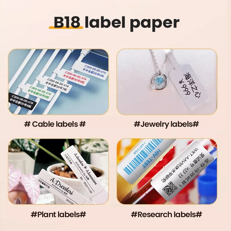 Niimbot B18 White Label Sticker utrzymuje 10 lat druku termotransferowego Wodoodporna i olejoodporna taśma papierowa B18