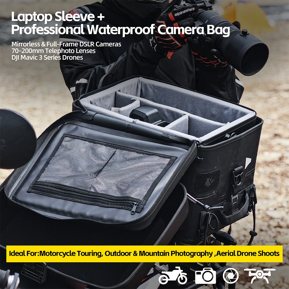 حقيبة كاميرا داخلية Fortress X 22L، حافظة داخلية مبطنة مقاومة للماء لتخزين العدسات DSLR/الطائرة بدون طيار