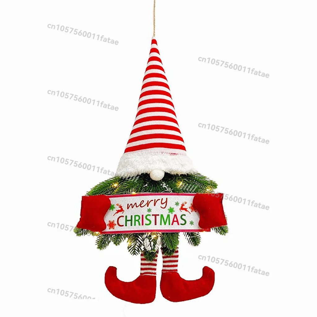Christmas Decorations, Christmas Pendants Short Legs Red and White Stripes Santa Claus Wreath Wall Door Hanging