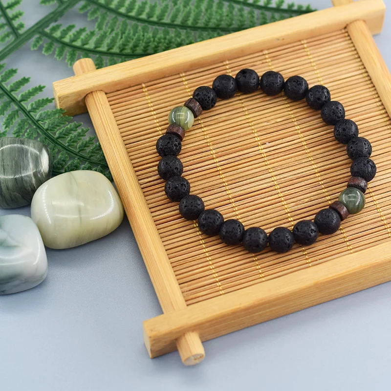 Black Volcanic Lava Beads Stone Bracelet Men Tibetan Buddha Prayer Wrist Jewelry Purify the Soul Yoga Meditation Energy Healing