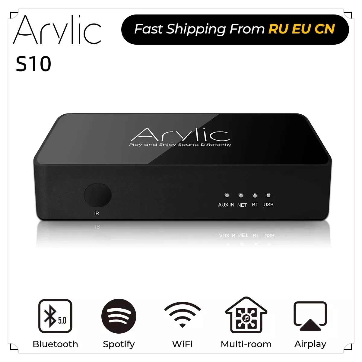 

Arylic S10 Wireless Music Streamer 3.5mm Jack Aux Bluetooth Audio Receiver for PC Audio Jack Adapter AUX Wireless for Multiroom