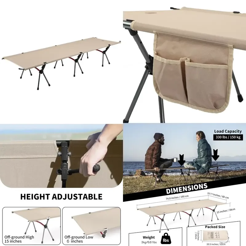 Folding Camping Cot Height Adjustable Ultralight Backpacking Cot Portable Camping Bed for Camping Hiking Travel Home