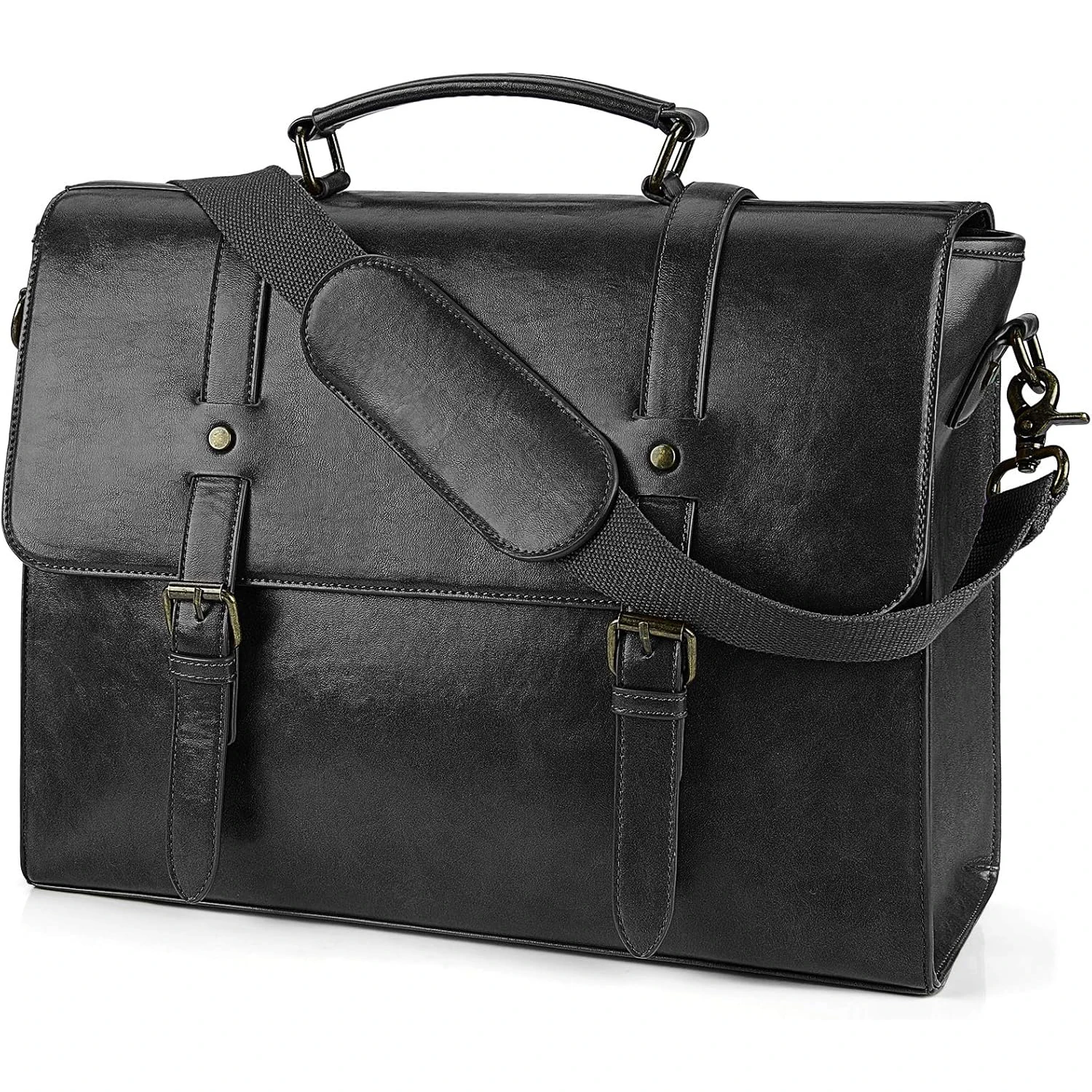 Men\'s Leather Briefcase Retro Chic Bag 15.6 inch Waterproof Leather Large Capacity Crossbody Bag Laptop Tote