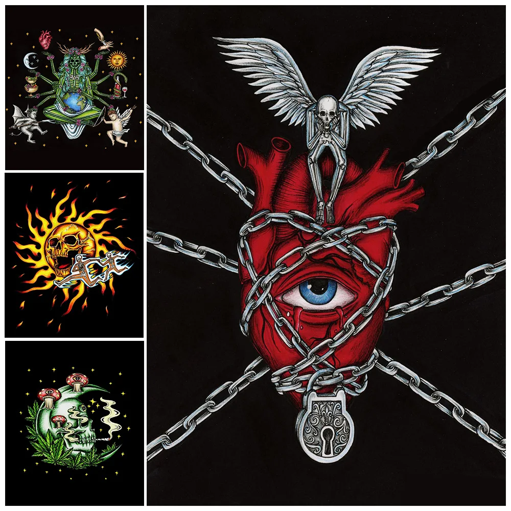 

The Sun,The Moon,The Locked Heart Abstract Wall Art Canvas Painting Occult Witchcraft Pagan Gothic Art Poster Print Home Decor