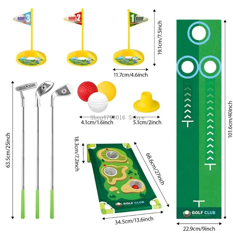 ชุดเล่นกอล์ฟสำหรับเด็กพลาสติกถาวรภายในของเล่นกีฬาพร้อมกิจกรรมผู้ปกครองเด็กโพสต์แบบยืดหดได้