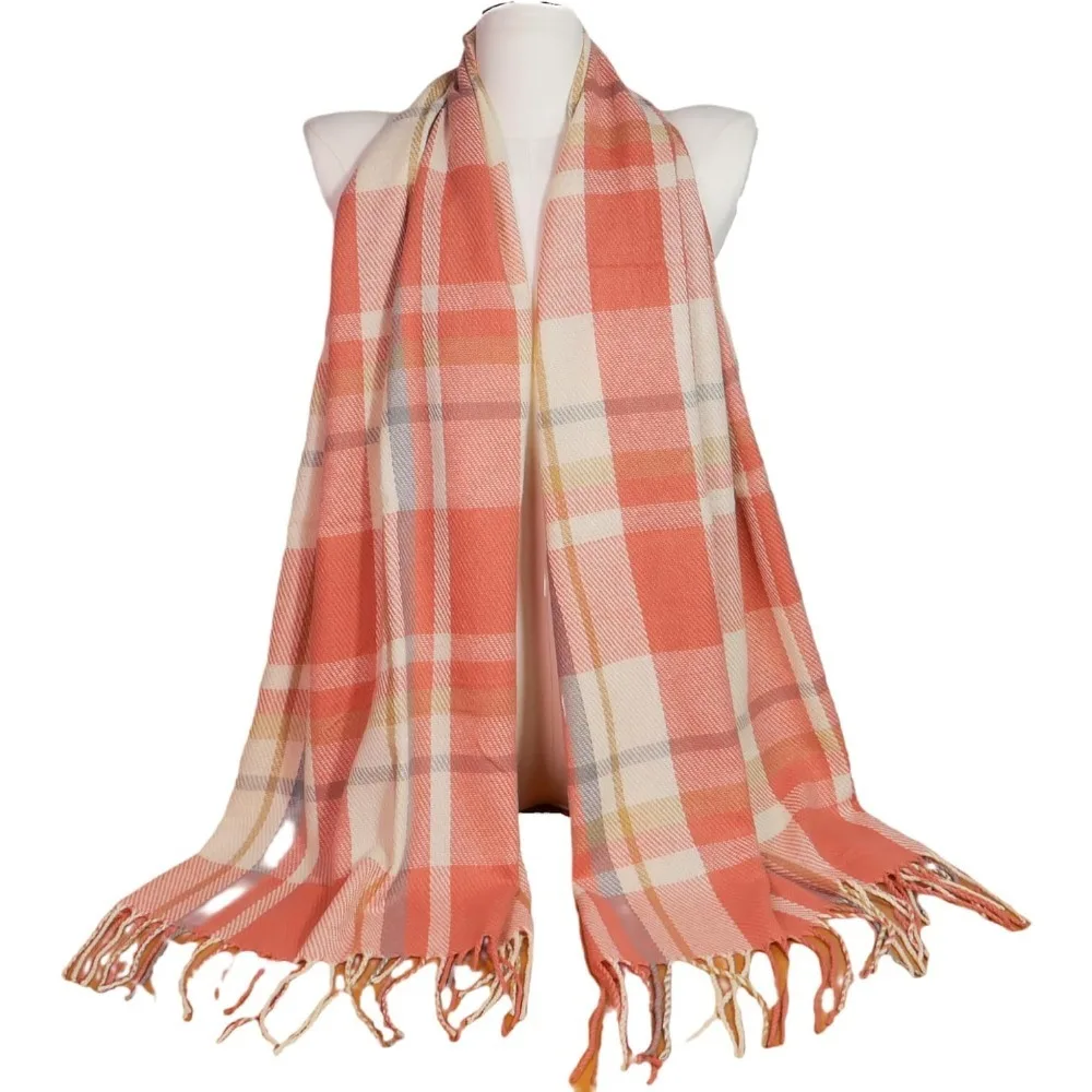 여성용 패션 스카프 롱 숄 겨울 두꺼운 따뜻한 니트 대형 체크무늬 스카프