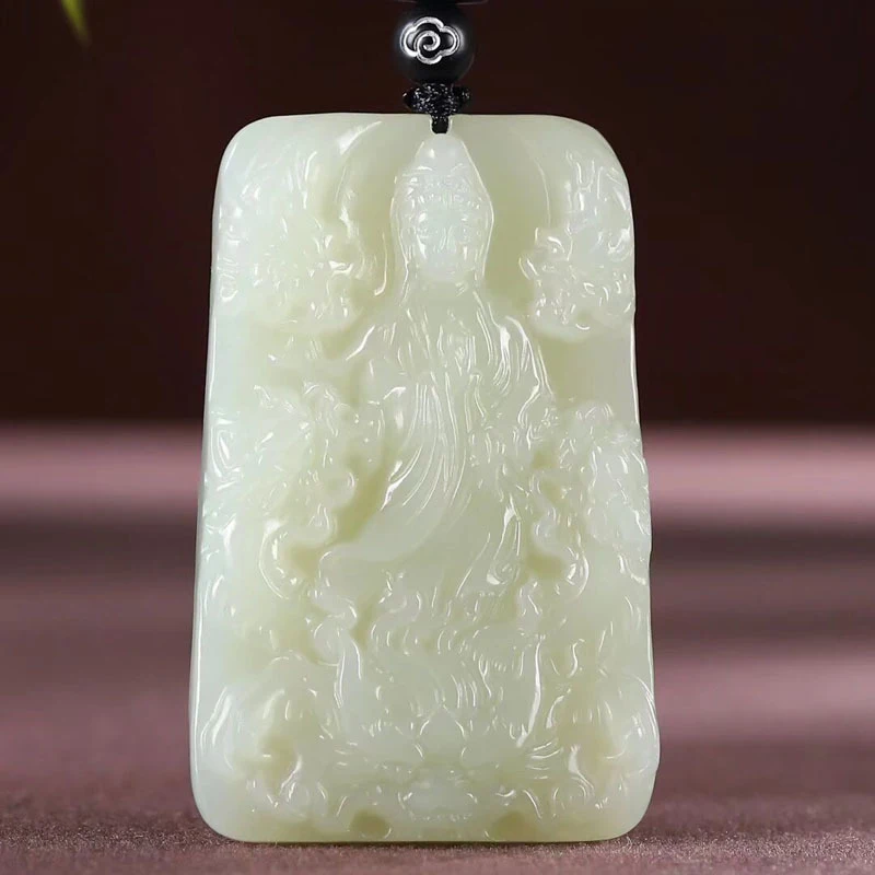 

Hetian Kowloon Kwan Gu Yin , Dora Bodhisattva Amulet, Pendant, Jade Necklace