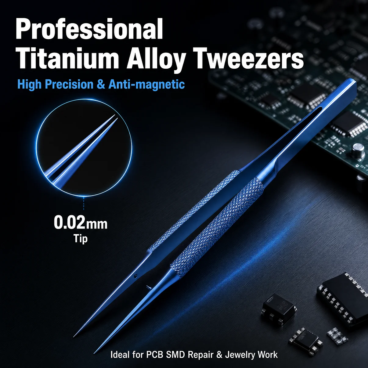High Precision Non-Magnetic Titanium Alloy ESD Tweezers Anti Static Tweezers For PCB SMD Motherboard Electronic Repair Jewelry P