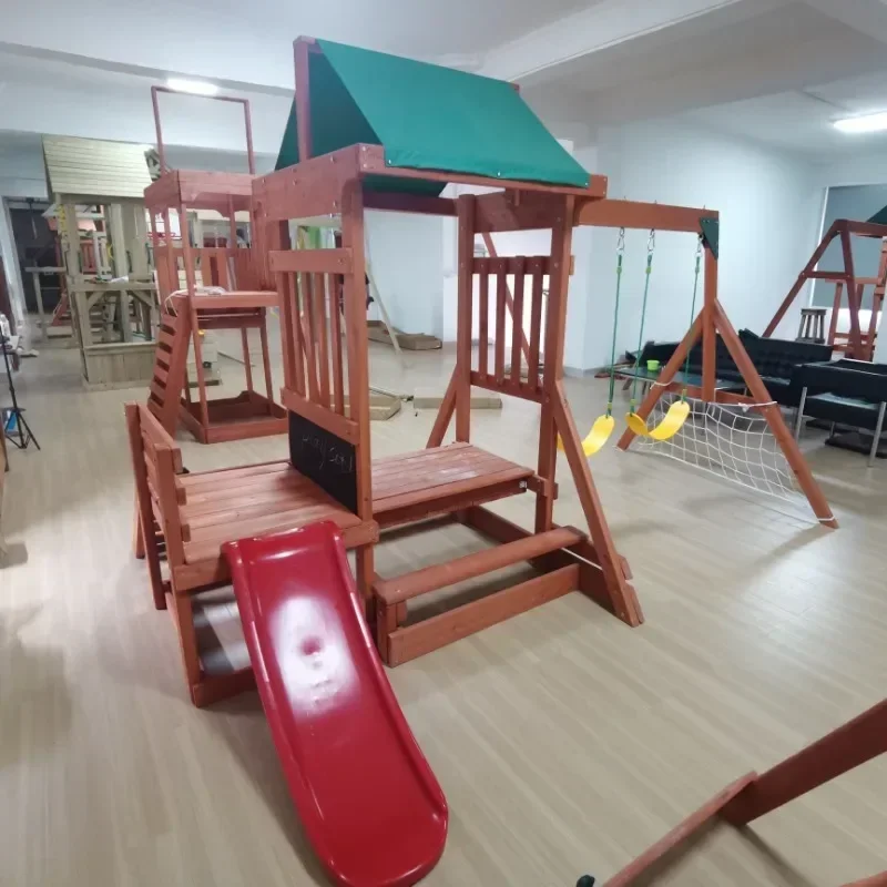 

Outdoor Jungle Gym Children's Garden Playground Ladder Hiking Rope Wooden Creative Swing Set Homeschool or Kindergarten