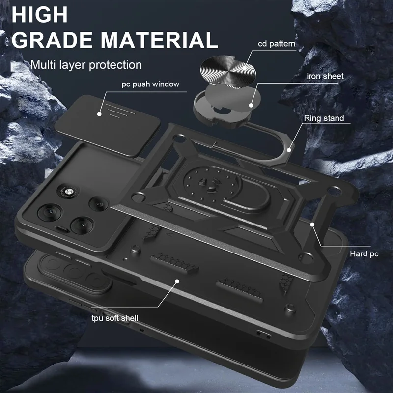Rüstung Fall Für Motorola Moto G56 G86 5G G15 G35 G55 G75 G85 G04 G24 G54 G84 E14 E15 Objektiv schützen Abdeckung Ring Ständer Halter Fundas – Detail 4