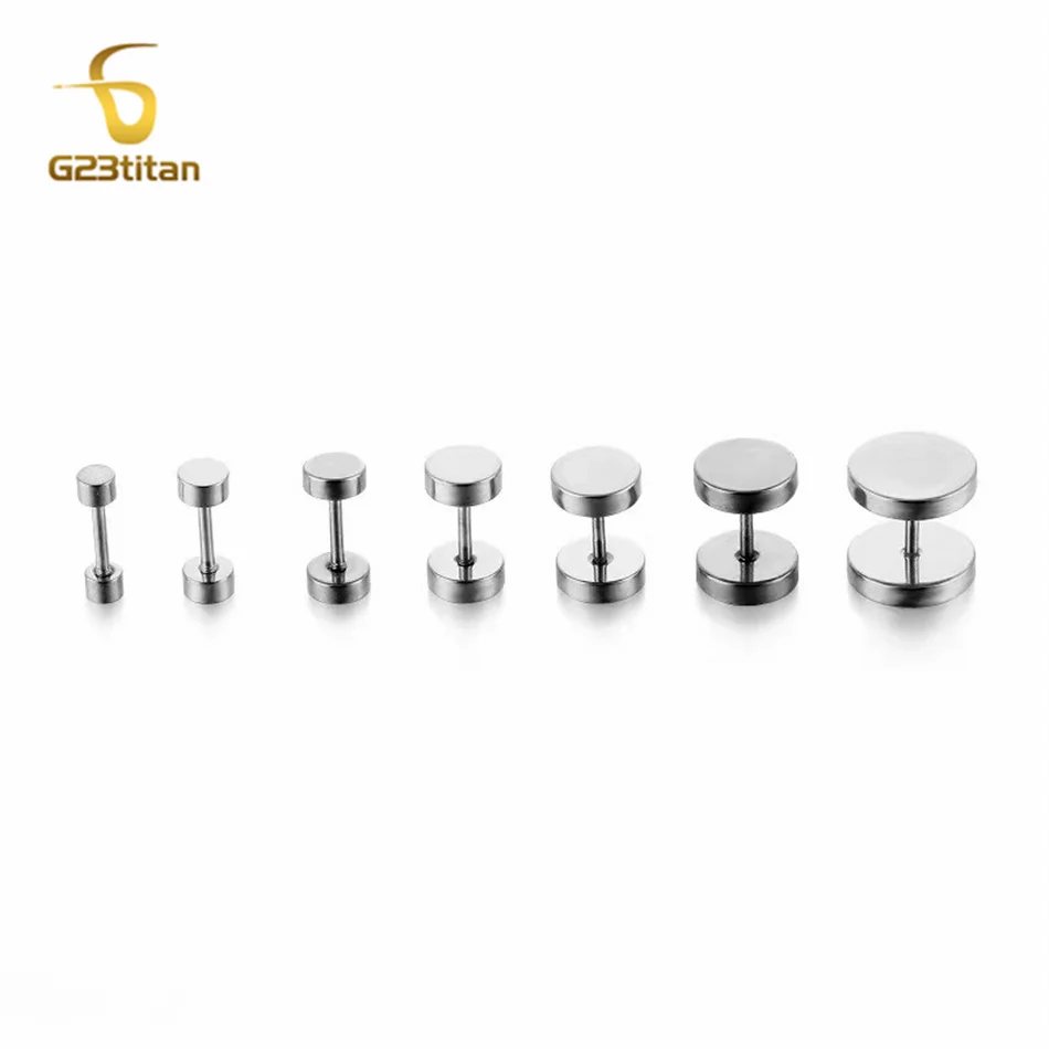 Light Titanium Earrings Stud Barbell Men Ear Piercing Plug Tunnel Fake Gauges Faux Expansion Cheater Illusion Ear Dilations